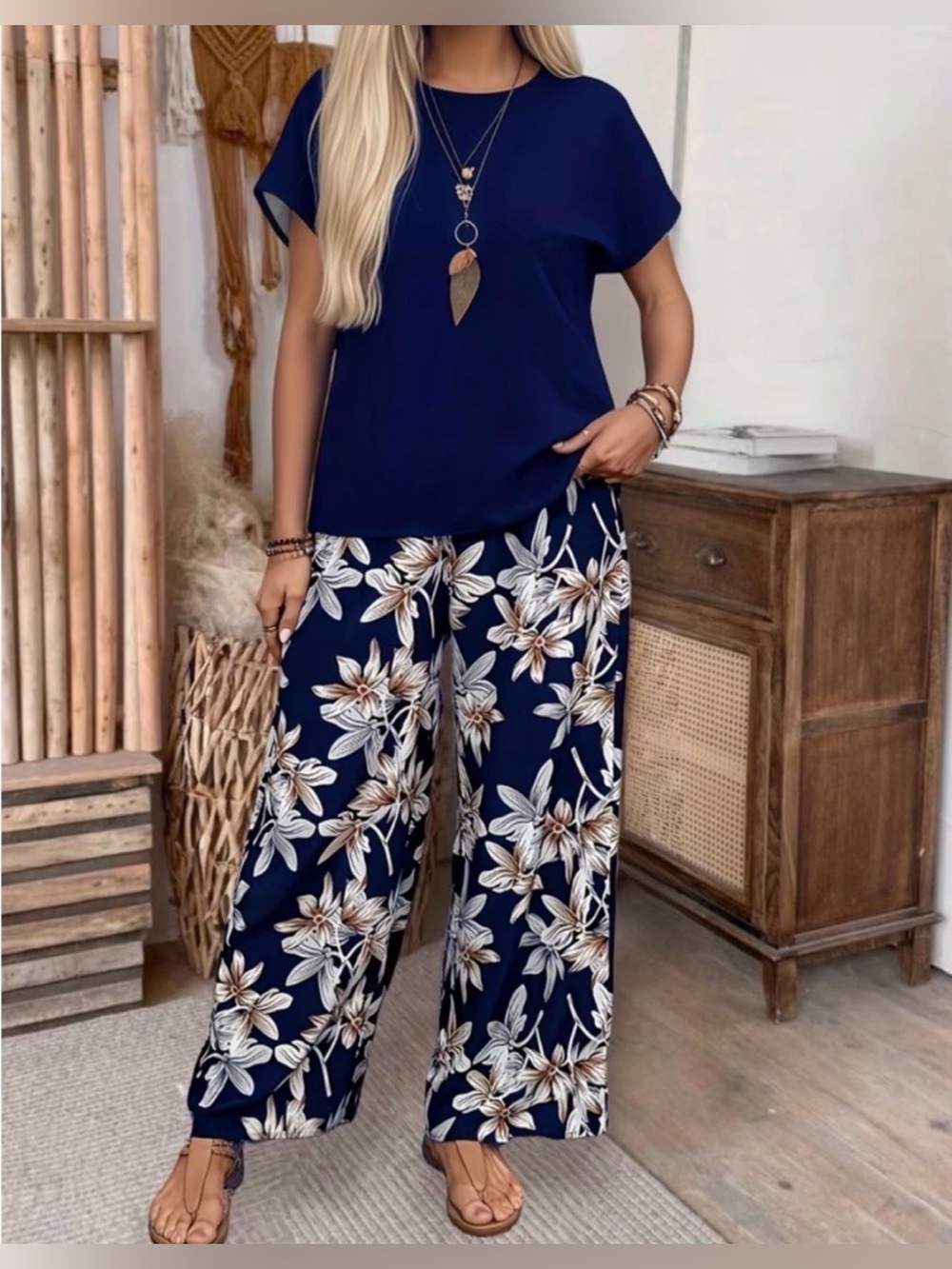 #1303 “LAST ONE” Navy Blue 2 Piece Pant Set